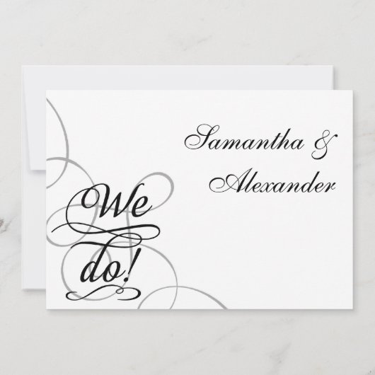 We doen, Swirly zwart-wit bruiloft Kaart (Achterkant)