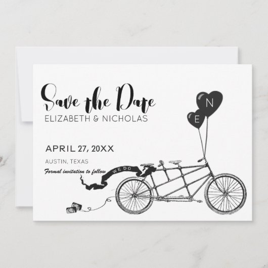 We doen tandem fiets foto opslaan van de datum save the date (Voorkant)
