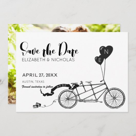 We doen tandem fiets foto opslaan van de datum save the date (Voorkant / Achterkant)