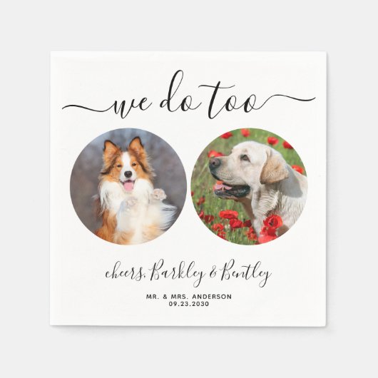 We doen te gepersonaliseerde 2 foto hond bruiloft servet (Voorkant)