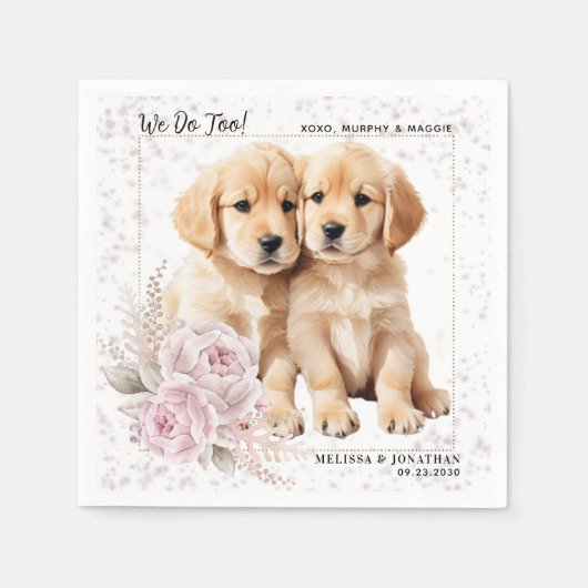 We doen te gouden retriever roze bloemige hond bru servet (Voorkant)