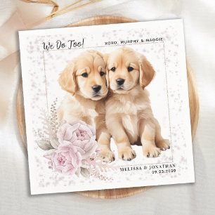 We doen te gouden retriever roze bloemige hond bru servet