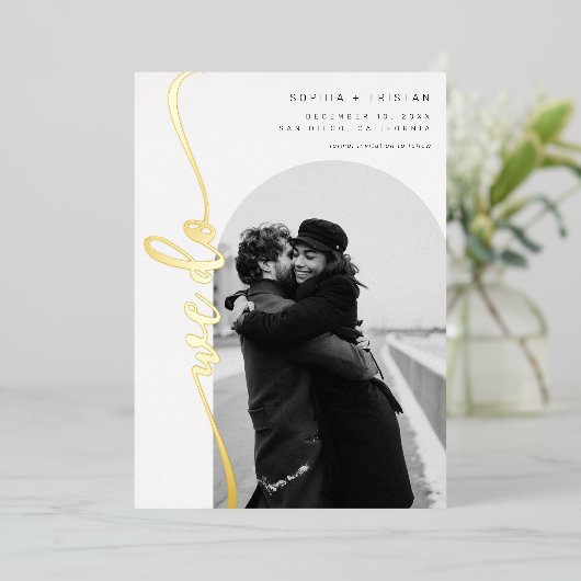 We doen Vertical Arch Photo Save the Date Folie Uitnodiging (Staand Voorkant)