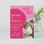 We doen vet roze magenta boog foto bruiloft kaart (Staand voorkant)