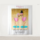 We doen! We deden! Laten we feesten. Trouwflamingo Wandkleed (Voorkant)