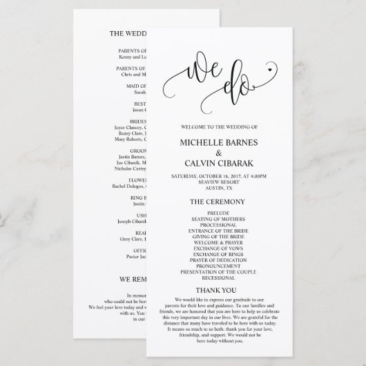 We doen Wedding programma kaart in kalligrafie the (Voorkant / Achterkant)