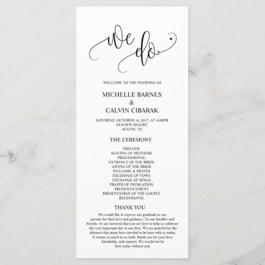 We doen Wedding programma kaart in kalligrafie the (Voorkant)