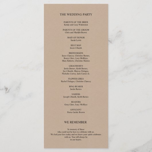 We doen Wedding programma kaart in modern rustiek  (Achterkant)