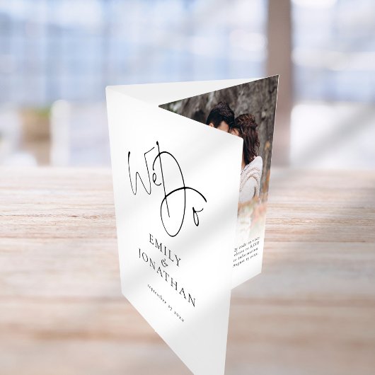 We doen zwart wit foto QR code tijdlijn bruiloft Drieluik Uitnodiging