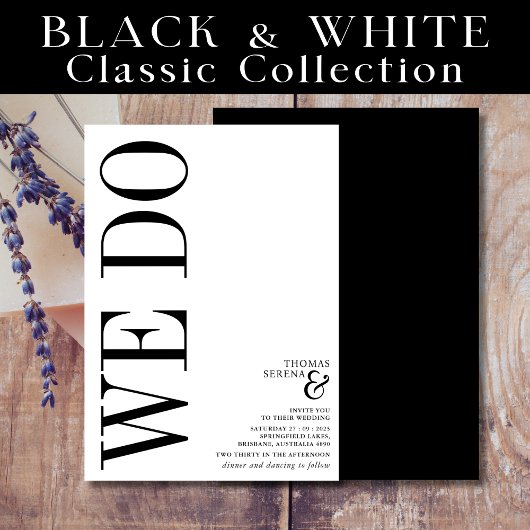 We doen zwart-wit monogram typografie bruiloft kaart