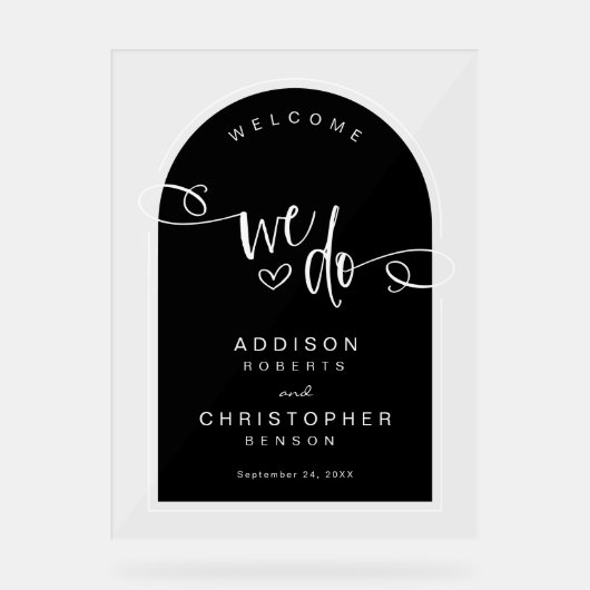 We doen zwart wit script moderne bruiloft welkom acryl bord (Voorkant)