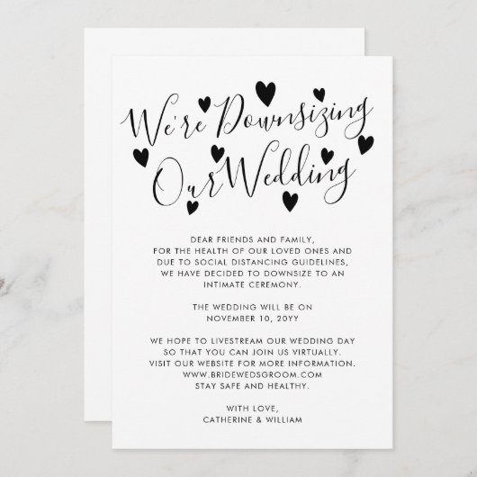 We downsizing de Kleinere huwelijksverandering van Aankondiging (Voorkant / Achterkant)