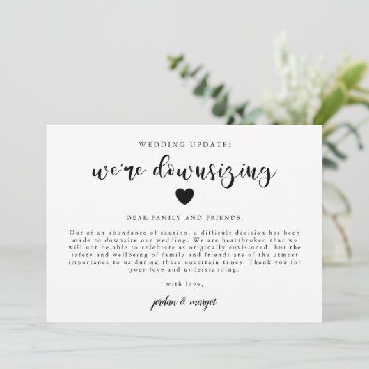 We downsizing Wedding Update minimalist Aankondiging (Staand voorkant)