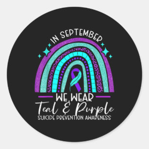 We Draag Blauwgroen &amp; Paarse Zelfmoordpreventi Ronde Sticker