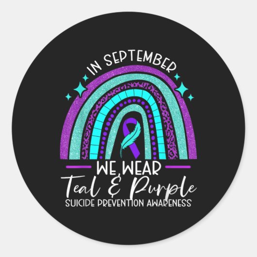 We Draag Blauwgroen &amp; Paarse Zelfmoordpreventi Ronde Sticker (Voorkant)
