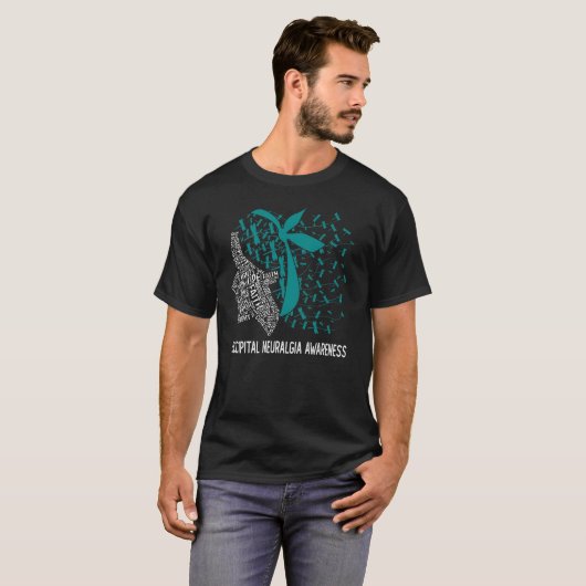We Draag Blauwgroen voor Occipital Neuralgia Bewus T-shirt (Voorkant volledig)