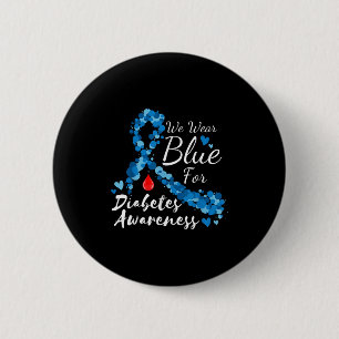 We Draag Blue voor Diabetes Awareness Blue Ribbon  Ronde Button 5,7 Cm