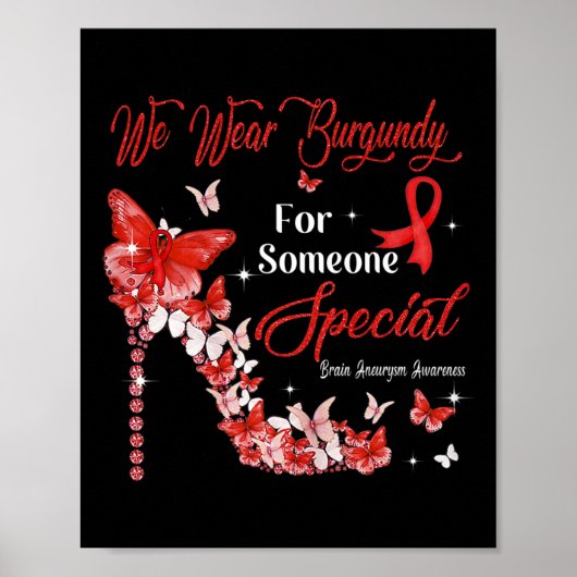 We Draag Burgundy Butterflies Brain Aneurysm Aware Poster (Voorkant)