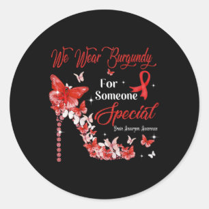 We Draag Burgundy Butterflies Brain Aneurysm Aware Ronde Sticker
