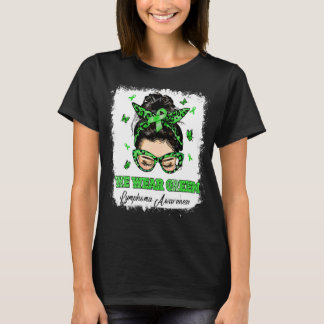 We Draag Green Messy Bun Warrior Lymphoma Awarenes T-shirt