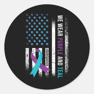 We Draag Paarse &amp; Blauwgroen, Suicide Preventi Ronde Sticker
