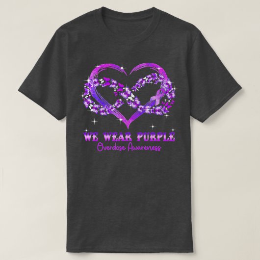 We Draag Paarse Butterfly Heart Overdosis Bewusthe T-shirt (Design voorkant)