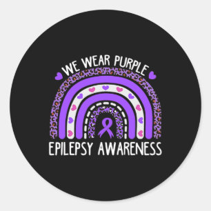 We Draag Paarse luipaarsregenboog voor epilepsie-w Ronde Sticker