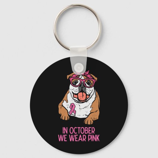 We Draag Pink English Bulldog Borstkanker Awarene Sleutelhanger (Voorkant)