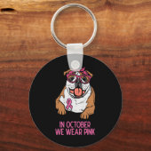 We Draag Pink English Bulldog Borstkanker Awarene Sleutelhanger (Voorkant)