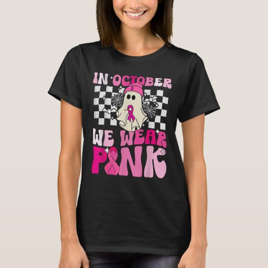 We Draag Pink Funny Ghost Halloween borstkanker T-shirt (Voorkant)