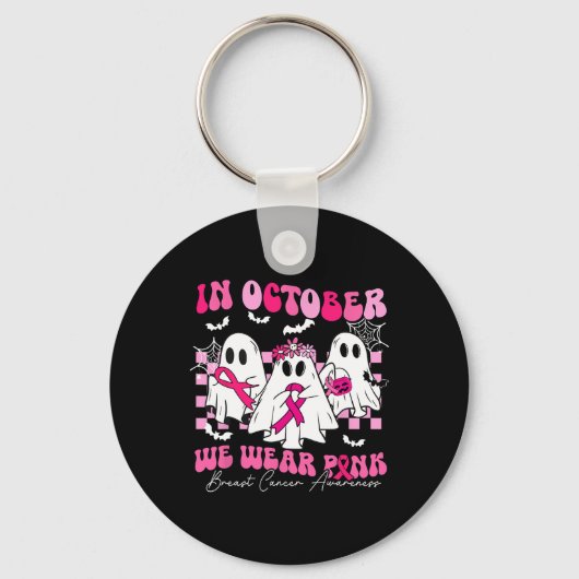 We Draag roze borstkankerwaarschuwing Ghost Halowe Sleutelhanger (Voorkant)