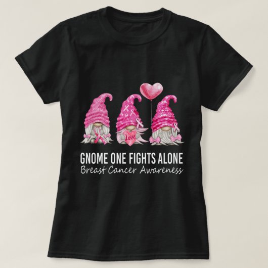 We Draag roze gnoom gnomen Breast Cancer Bewusthei T-shirt (Design voorkant)