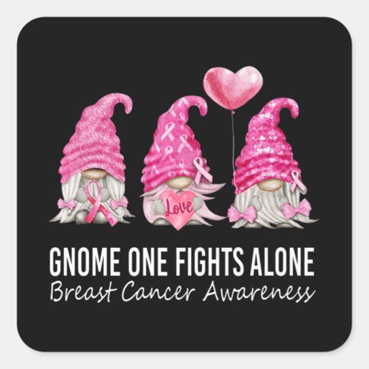 We Draag roze gnoom gnomen Breast Cancer Bewusthei Vierkante Sticker (Voorkant)