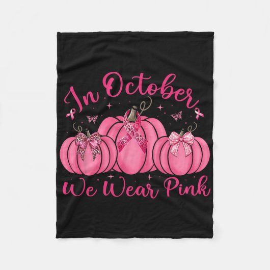 We Draag roze lintpompoen Halloween borstkanker Fleece Deken (Voorkant)