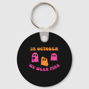 We Draag roze pompoen geest Halloween borstkanker Sleutelhanger