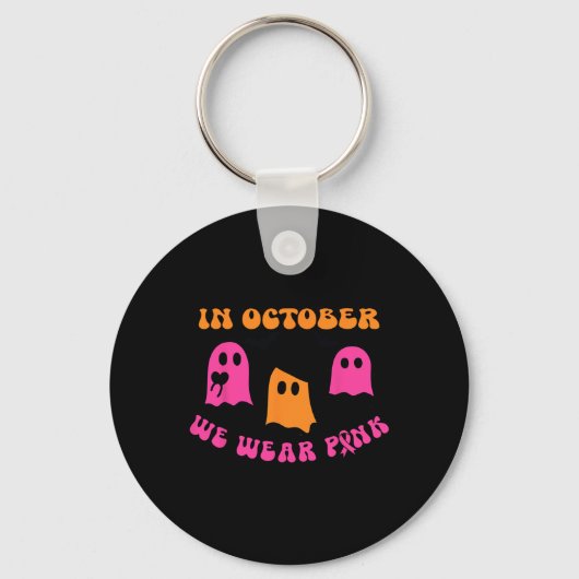 We Draag roze pompoen geest Halloween borstkanker Sleutelhanger (Voorkant)