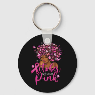 We dragen roze zwarte vrouw borstkanker bewustzijn sleutelhanger