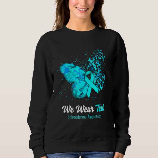 We dragen turquoise Scleroderma bewustzijn vlinder Trui (Voorkant)