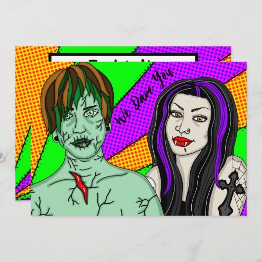 We Durven Het | Halloweenfeest Kaart (Voorkant / Achterkant)