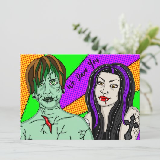 We durven je | Halloweenfeest Kaart (Staand voorkant)