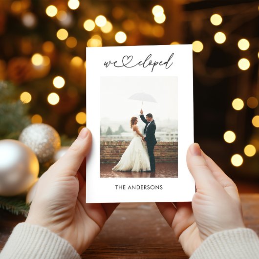 We eloped 2 foto kalligrafie script bruiloft aankondiging