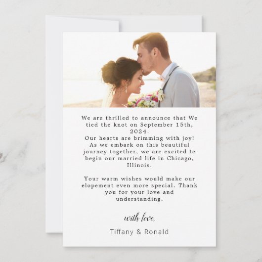 We eloped 2 foto kalligrafie script bruiloft aankondiging (Achterkant)