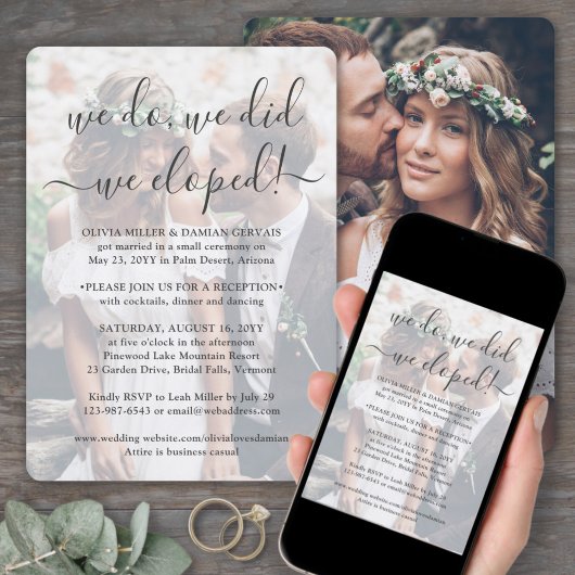 We Eloped 2 Foto-overlay Trouwreceptie Alleen Kaart