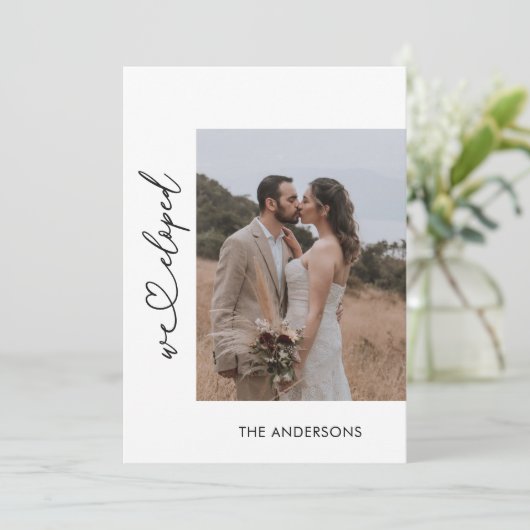 We eloped 2 fotoscript bruiloft aankondiging (Staand voorkant)