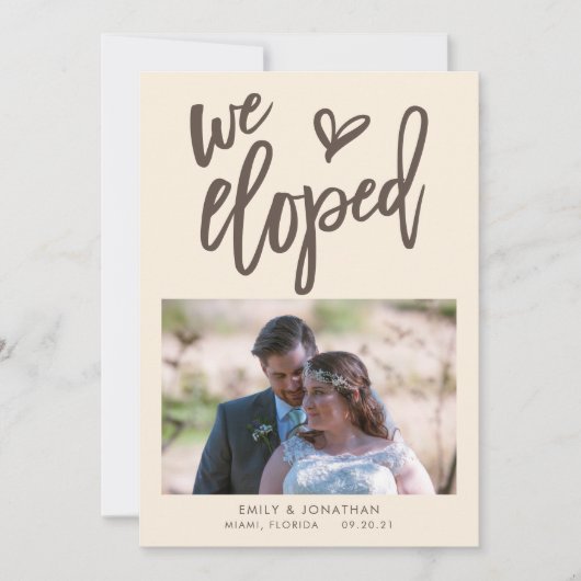 We Eloped Aankondiging Foto Uitnodiging Bruin crèm (Voorkant)