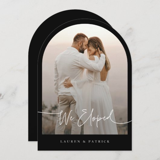 We Eloped Arch Elopement Wedding Aankondiging (Voorkant / Achterkant)