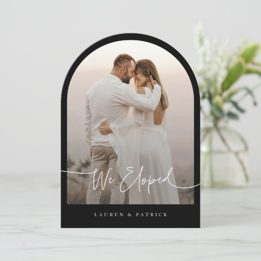 We Eloped Arch Elopement Wedding Aankondiging (Staand voorkant)