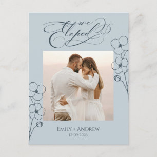 We Eloped Blauwe Calligrafie Foto Aankondiging Briefkaart