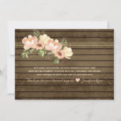 We Eloped Blush Bloemen Rustiek Hout Wedding Kaart (Achterkant)