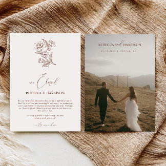 We Eloped Brown Floral Boho | Photo Wedding Aankondiging